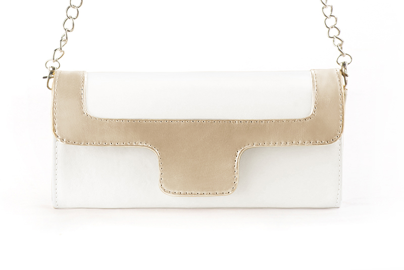 Dress clutch for wedding and parties in pure white and gold leather - Profile view